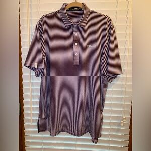 RLX Golf Ralph Lauren Mens Stretch Blue Pink Striped Polo Shirt Large